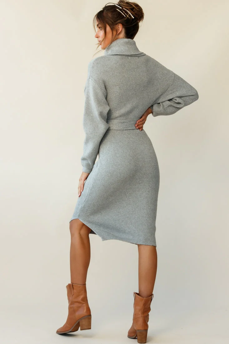Marco Long Sleeve Turtleneck Knit Midi Dress Grey - Image 6