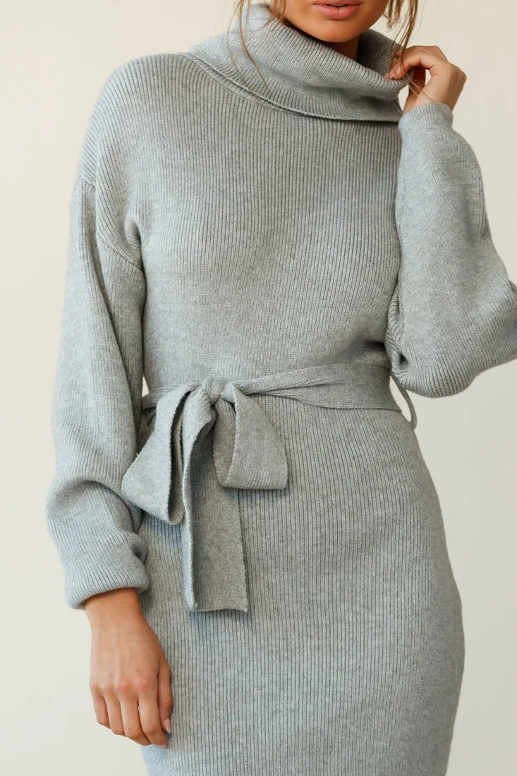 Marco Long Sleeve Turtleneck Knit Midi Dress Grey - Image 7