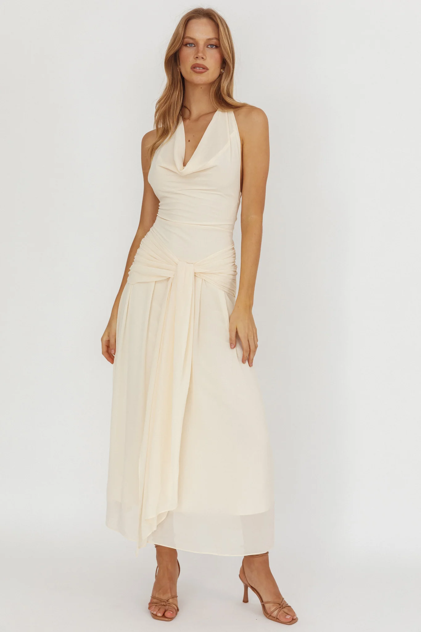Maretha Cowl Halterneck Maxi Dress Butter - Image 5