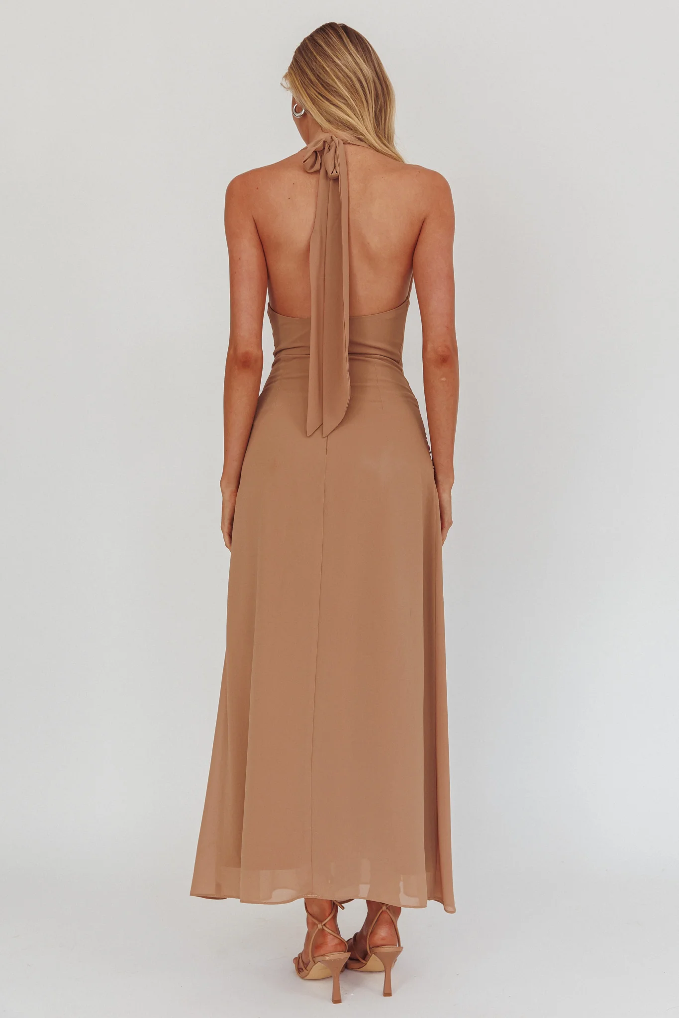 Maretha Cowl Halterneck Maxi Dress Latte - Image 2