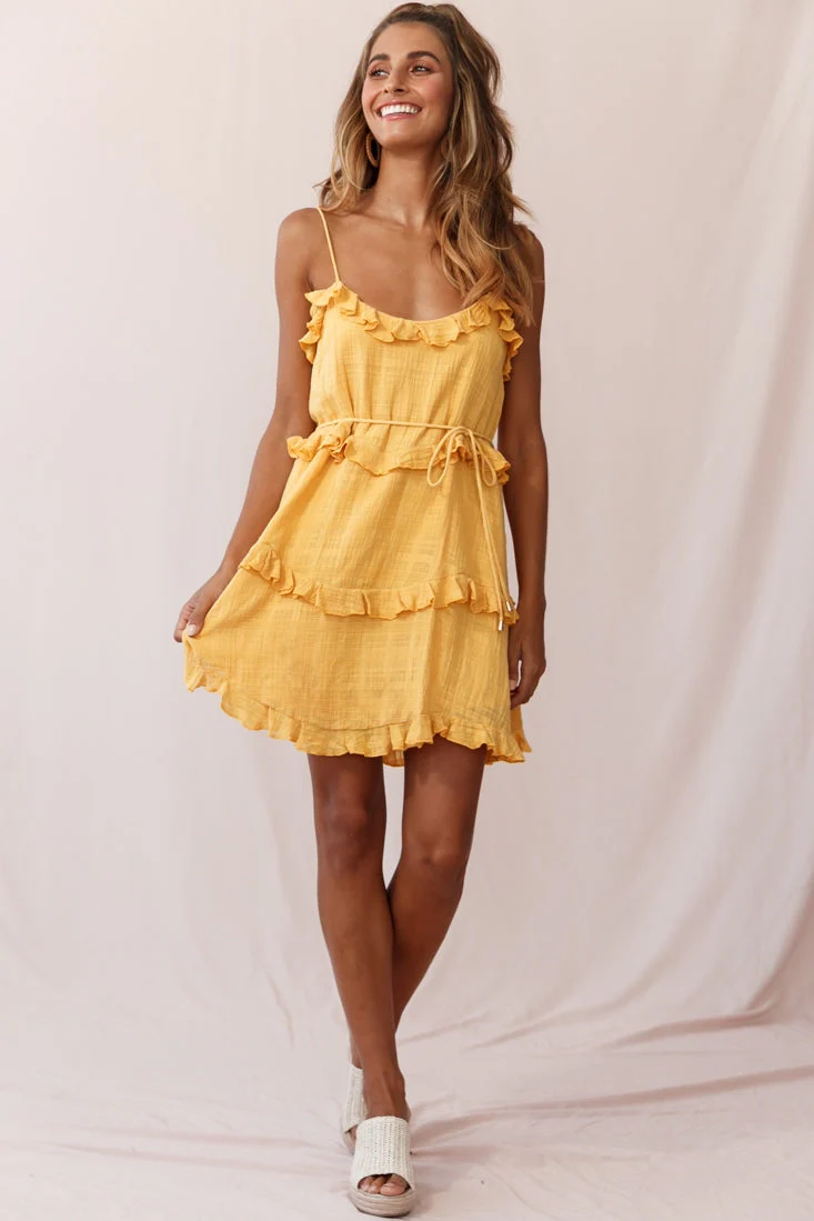 Maria Frill Trim Spaghetti Strap Dress Mustard - Image 2
