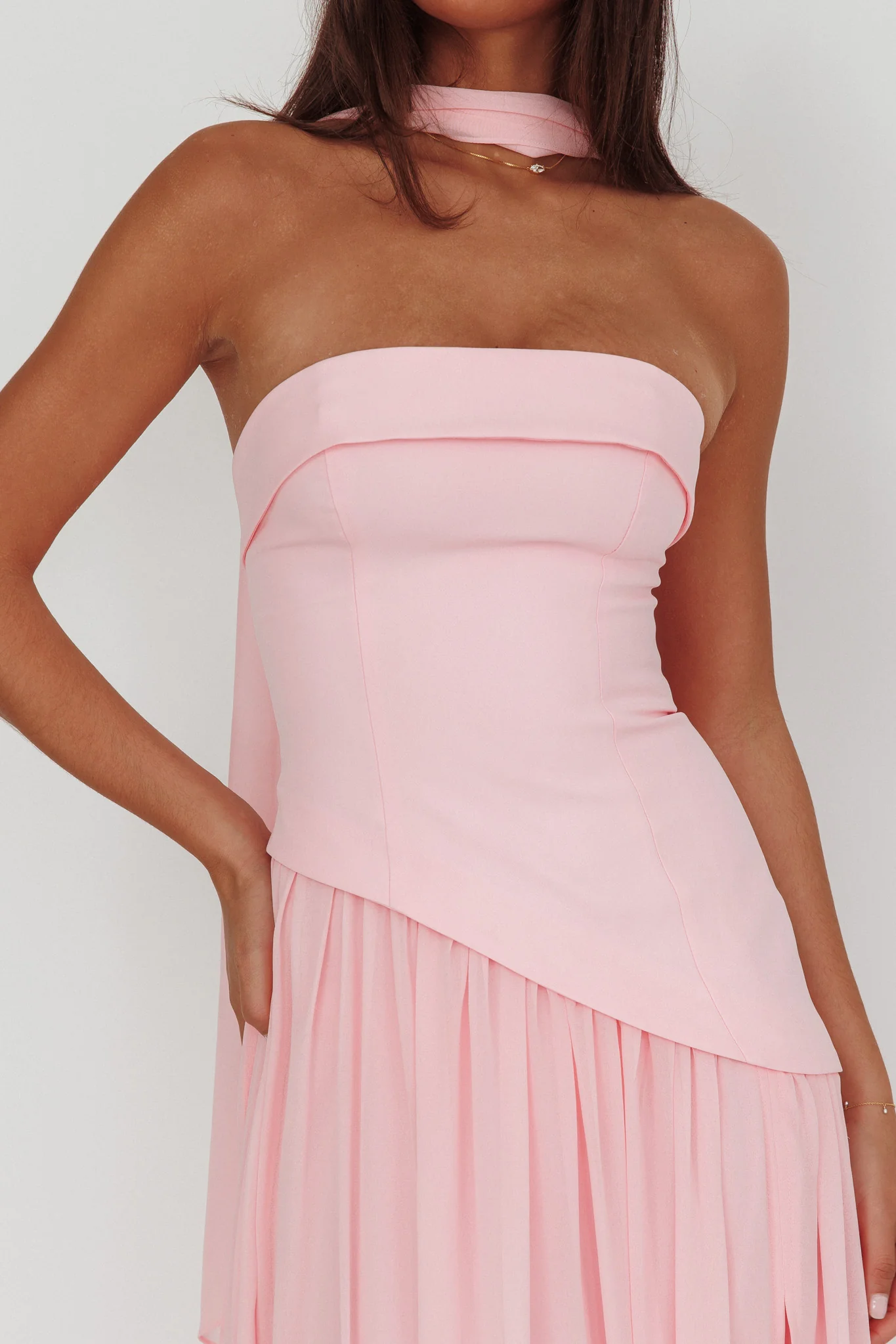 Mariabella Asymmetric Bodice Maxi Dress Pink - Image 3