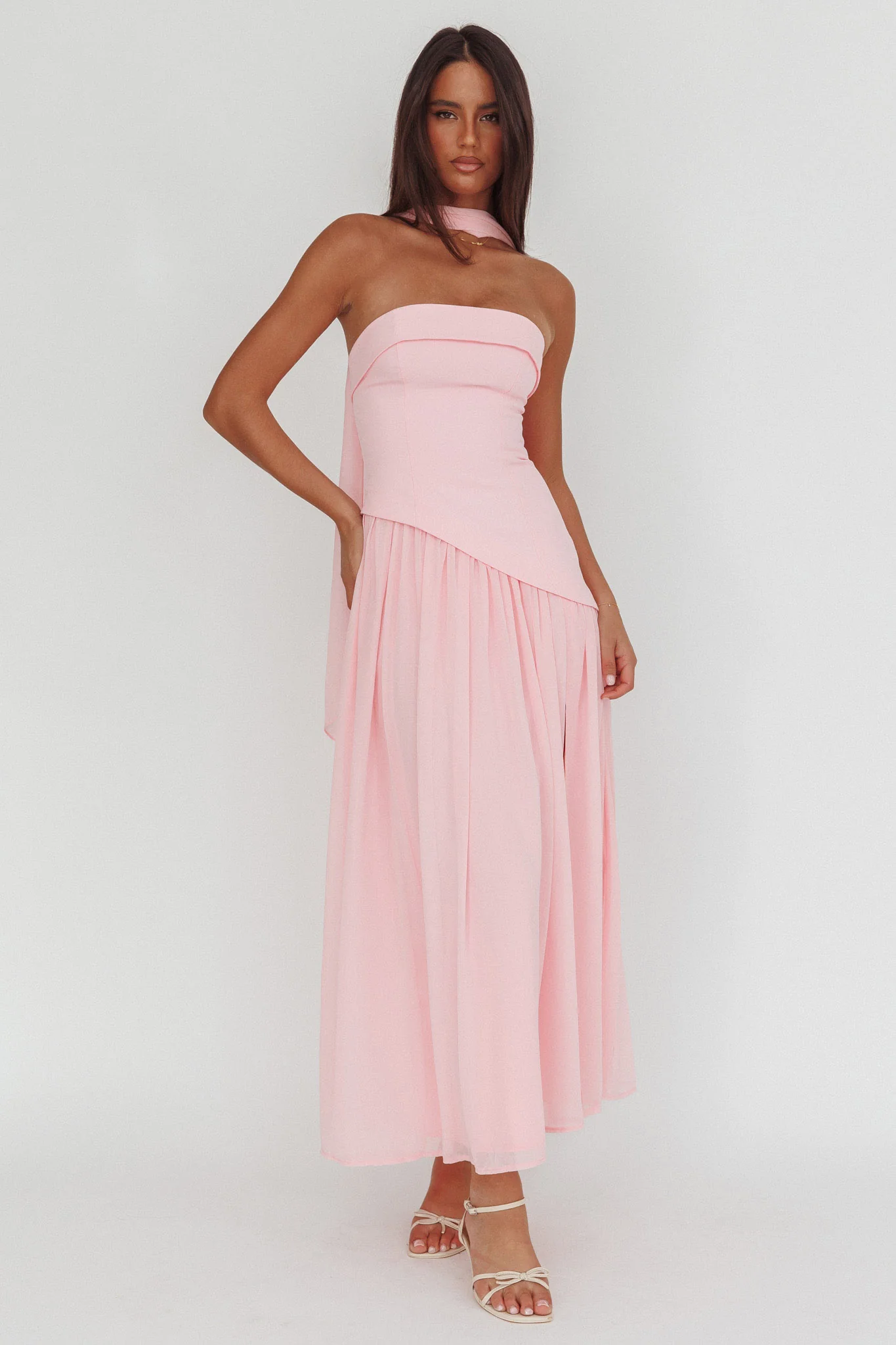 Mariabella Asymmetric Bodice Maxi Dress Pink - Image 4