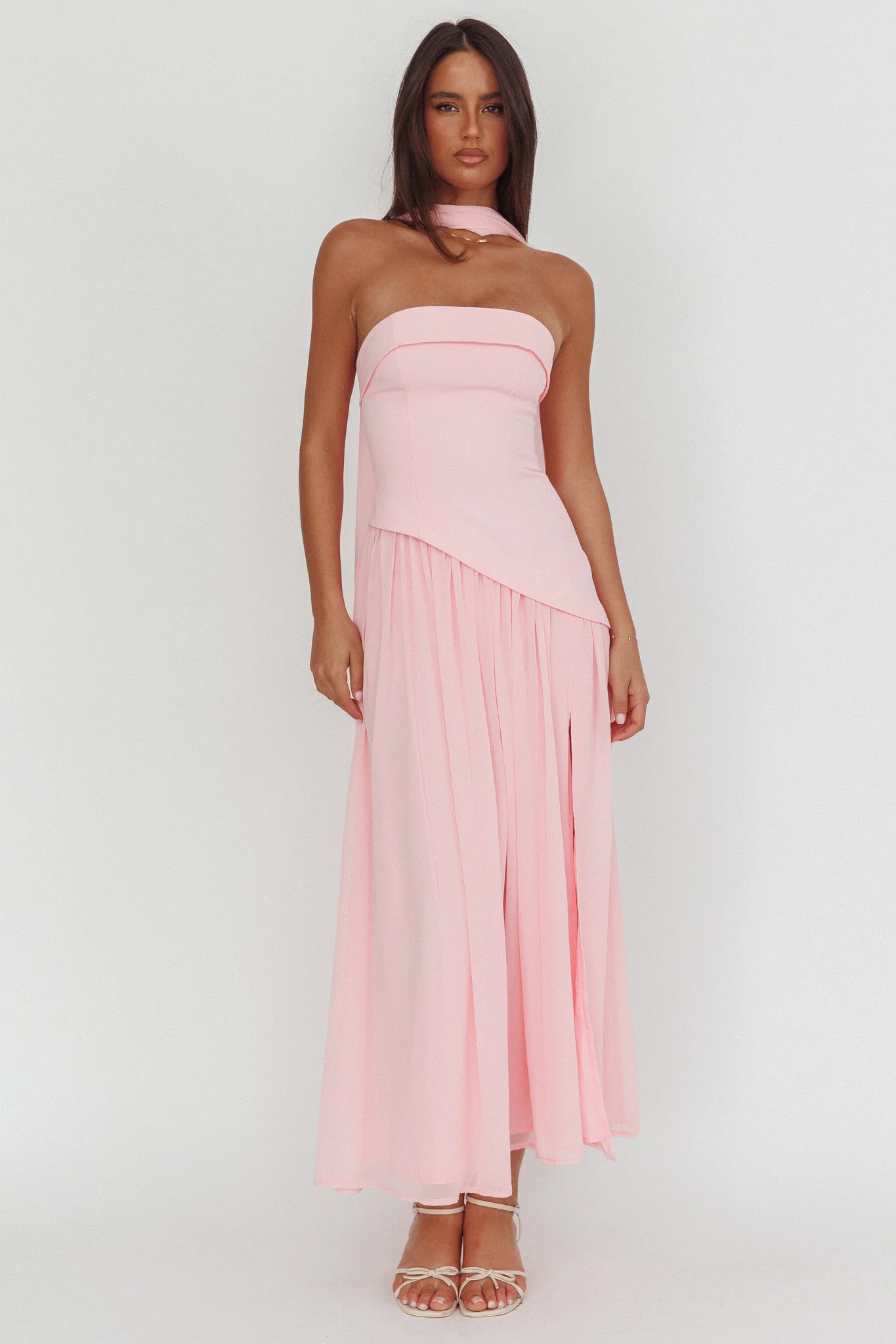 Mariabella Asymmetric Bodice Maxi Dress Pink - Image 5