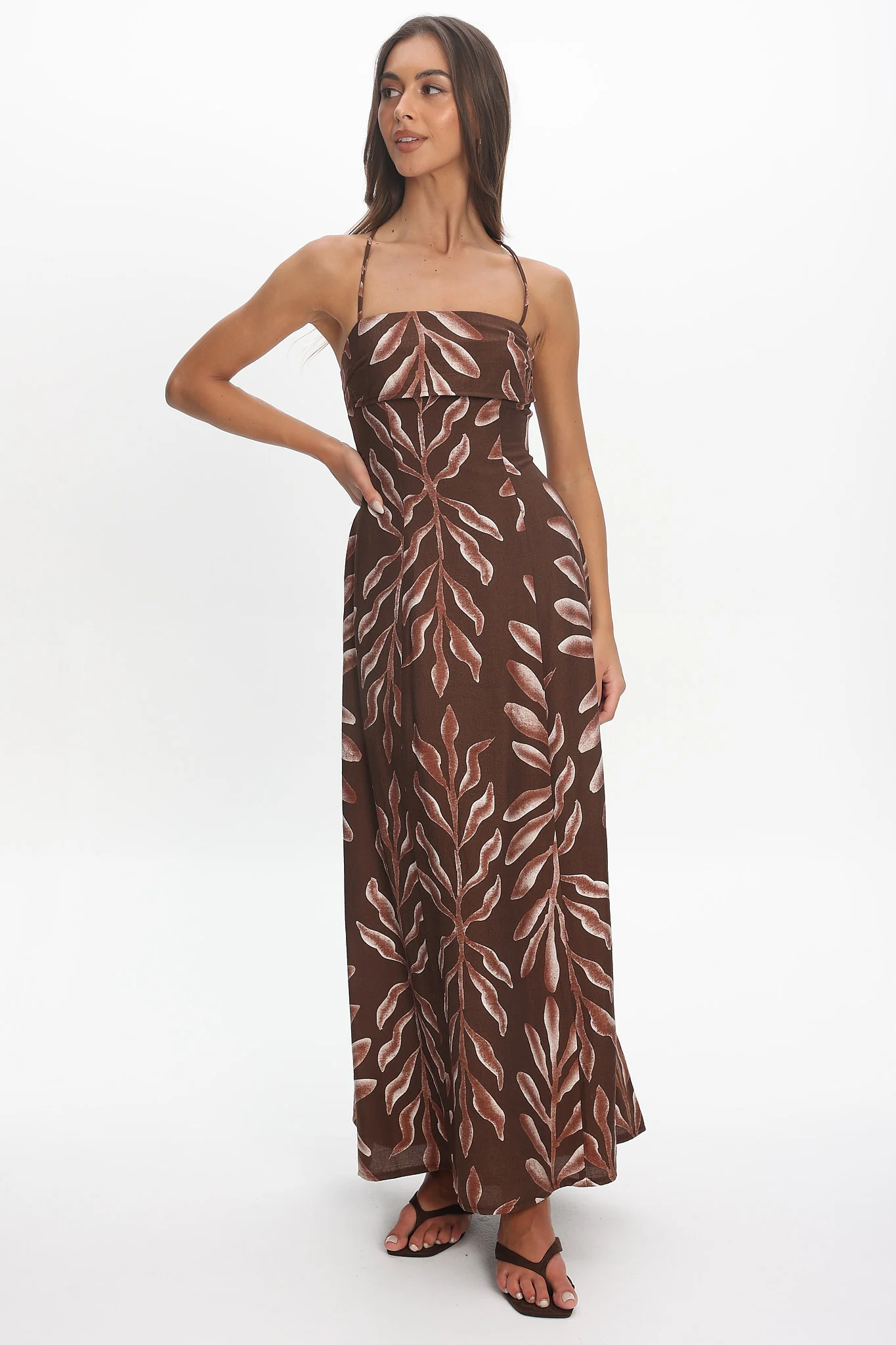 Mariana Strappy Back Maxi Dress Print Chocolate - Image 5