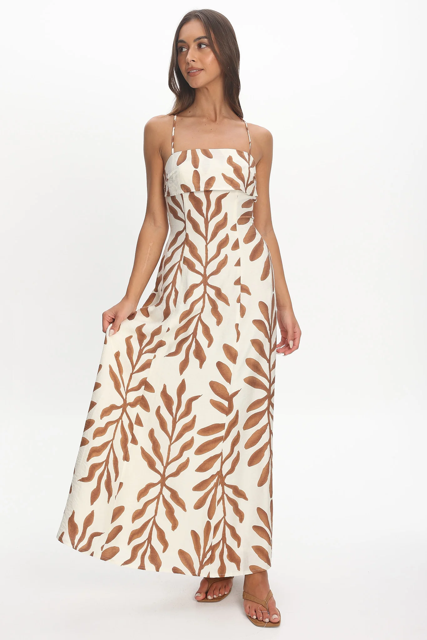 Mariana Strappy Back Maxi Dress Print Cream - Image 2