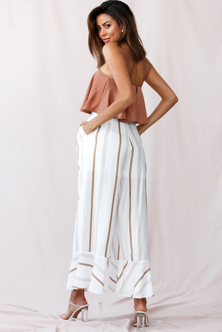 Marie Satin Bandeau Crop Top Camel - Image 3