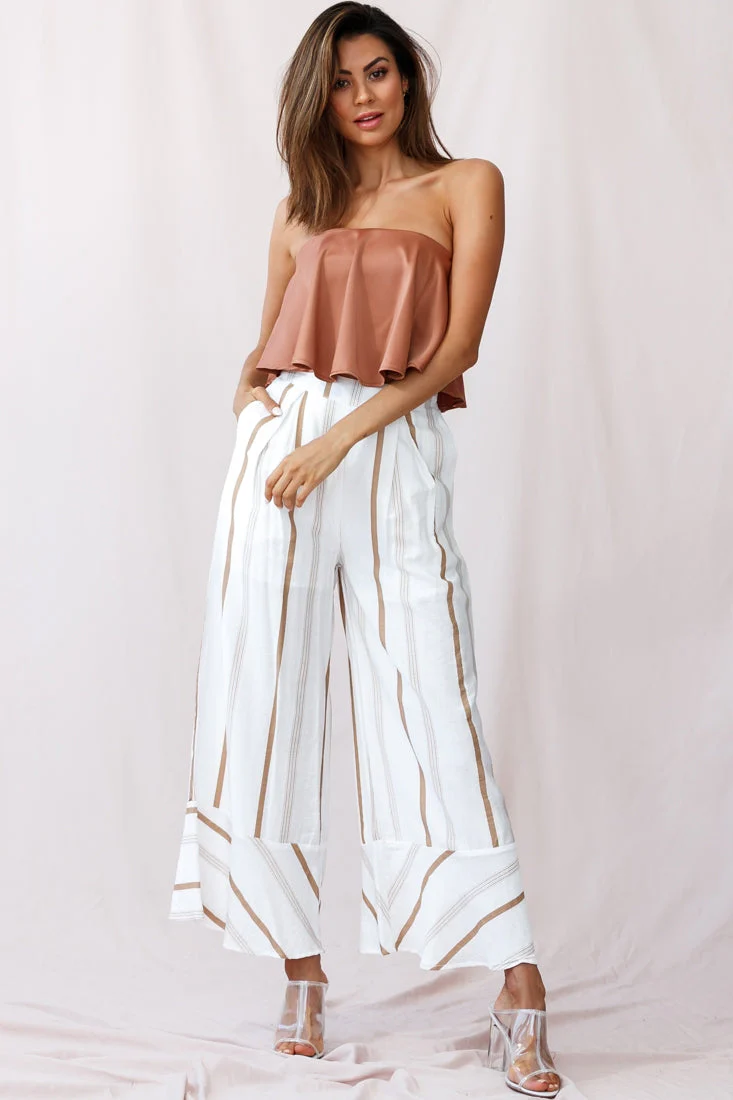 Marie Satin Bandeau Crop Top Camel - Image 5