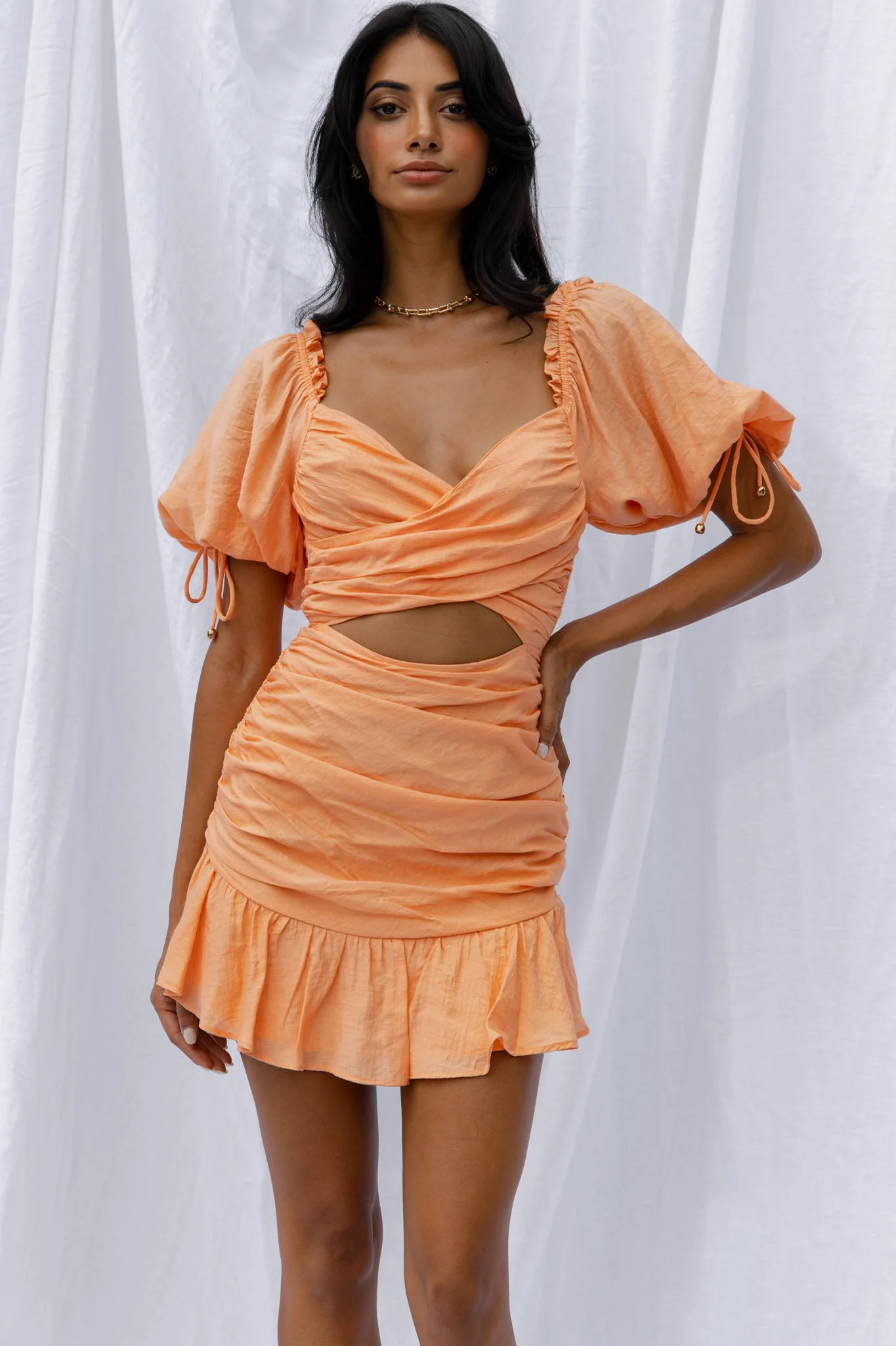 Mariel Puff Sleeve Crossover Bust Tied Back Mini Dress Mango - Image 4
