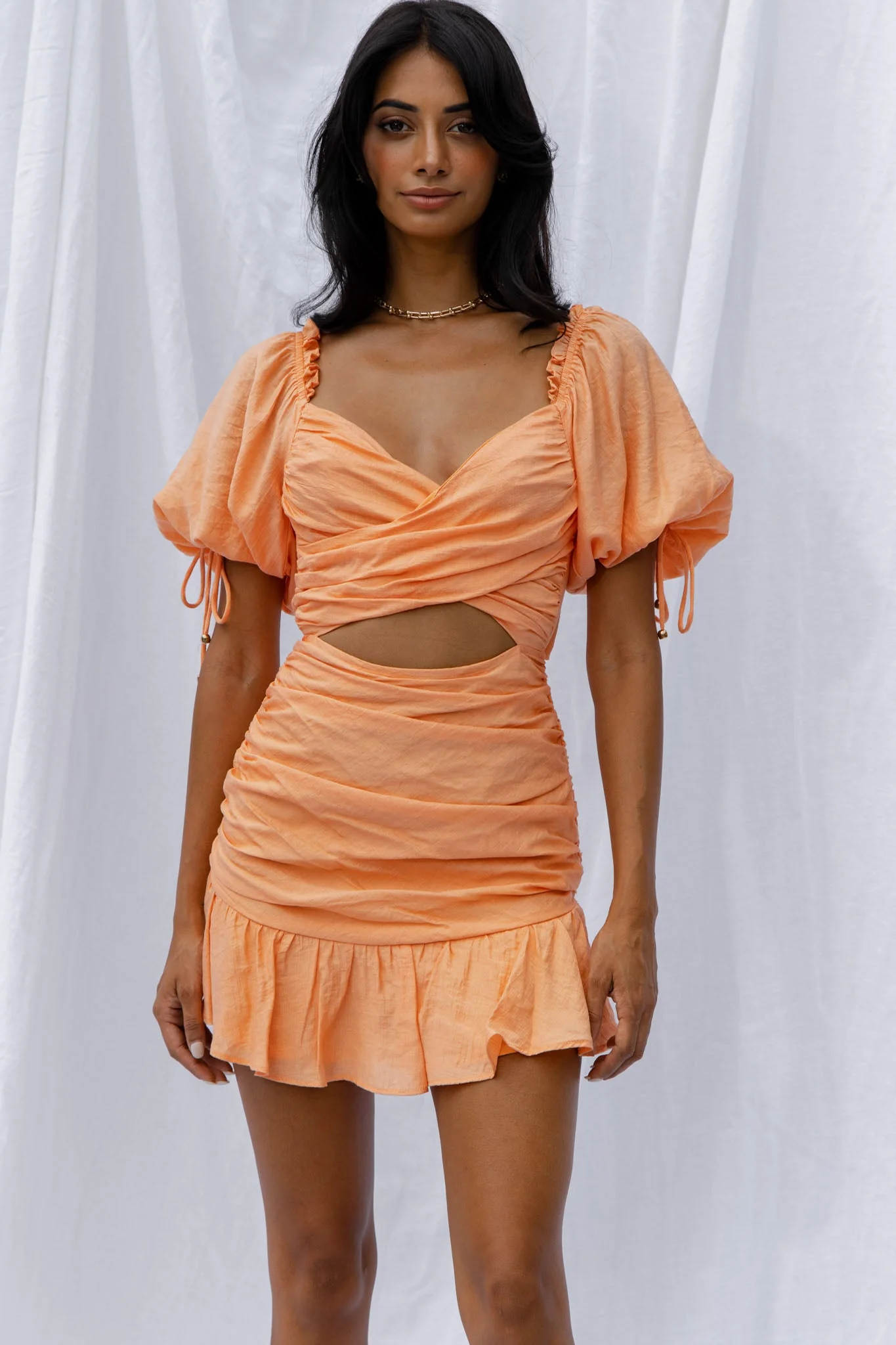 Mariel Puff Sleeve Crossover Bust Tied Back Mini Dress Mango - Image 7