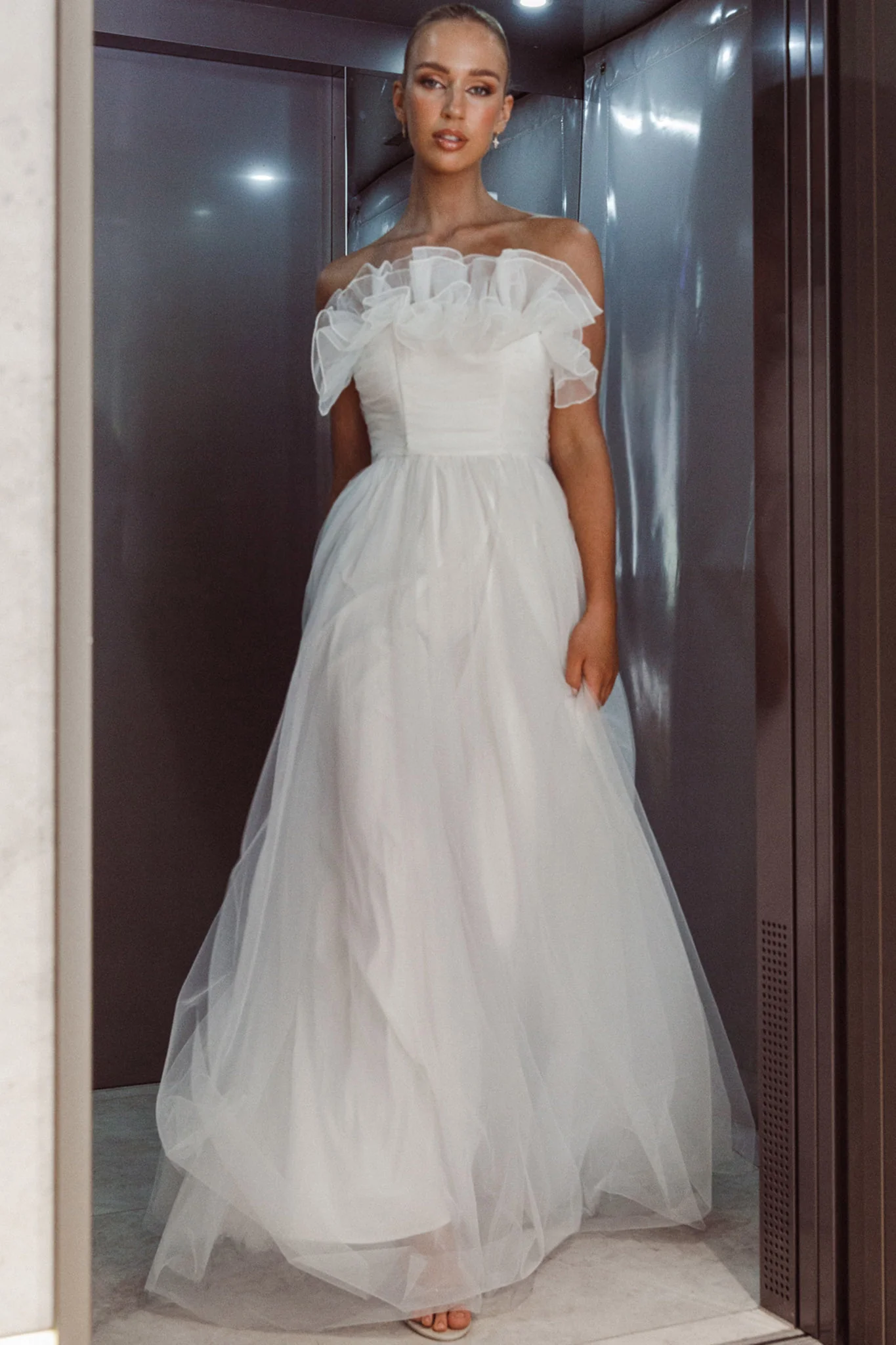 Marietha Organza Frill Maxi Wedding Dress White - Image 6