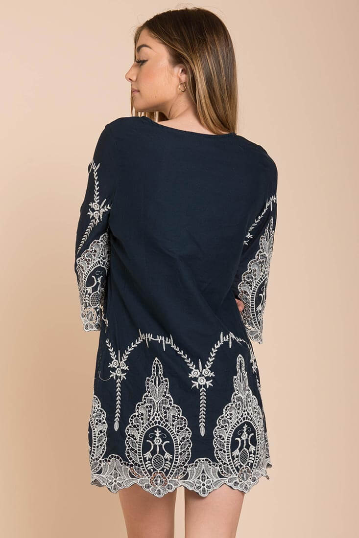 Marina Embroidered Tunic Dress Navy - Image 5