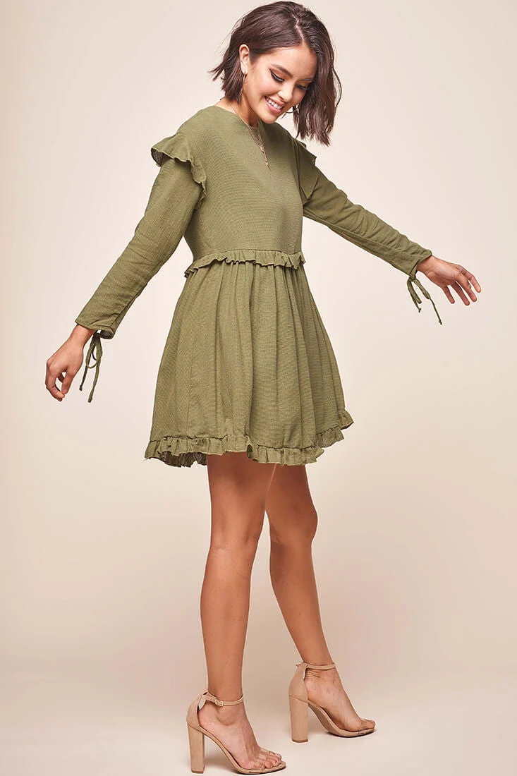 Marion Long Sleeve Shift Dress Khaki - Image 3