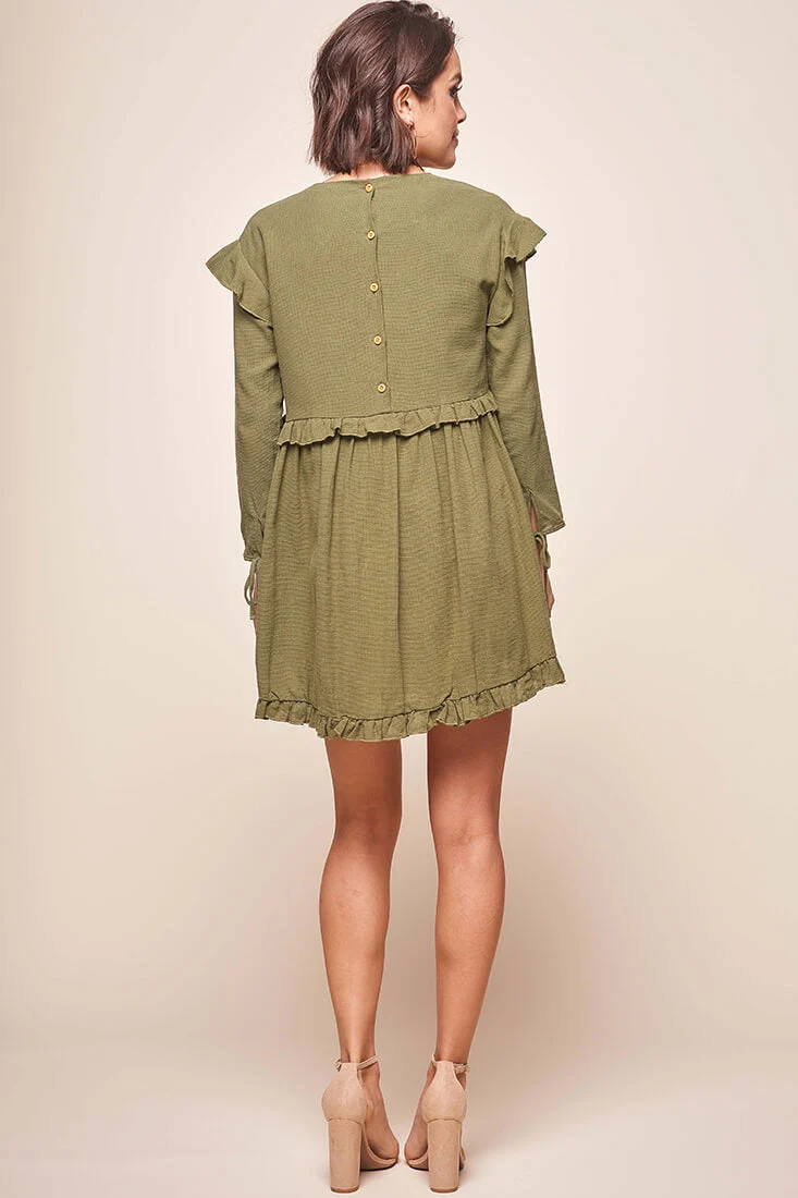 Marion Long Sleeve Shift Dress Khaki - Image 4