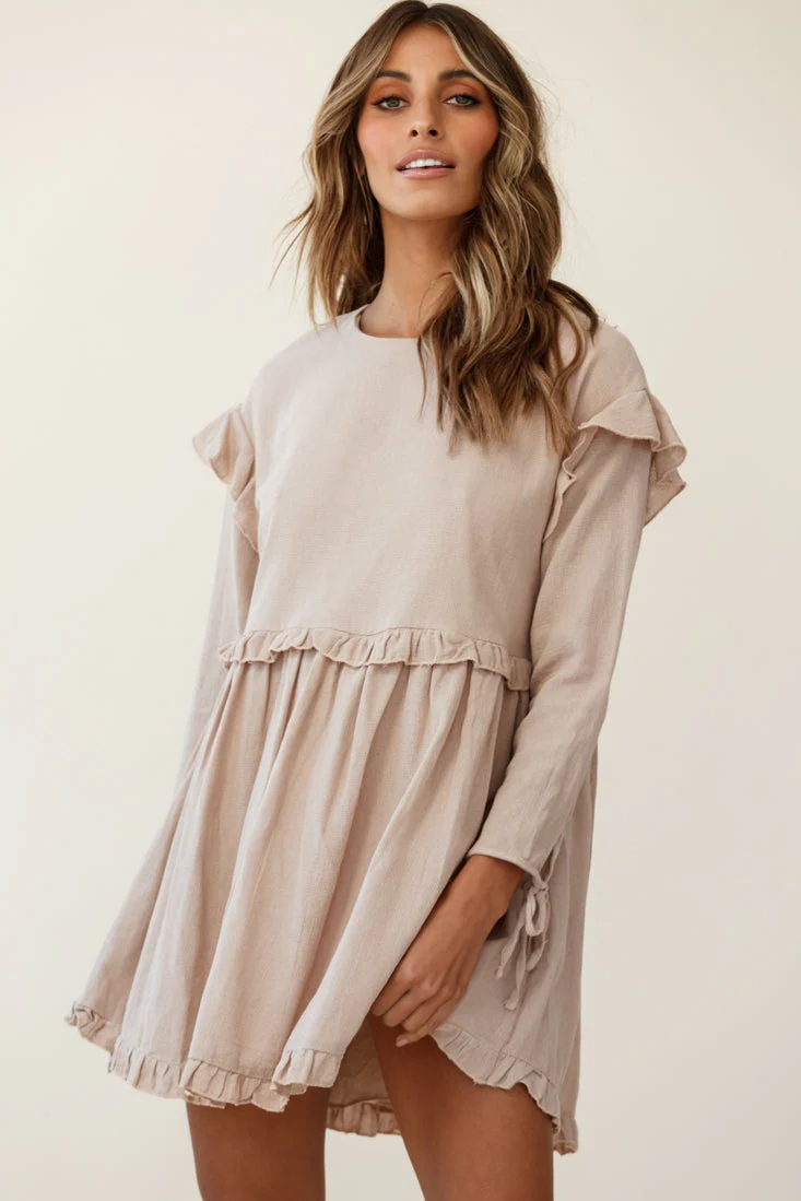 Marion Long Sleeve Shift Dress Mocha - Image 3
