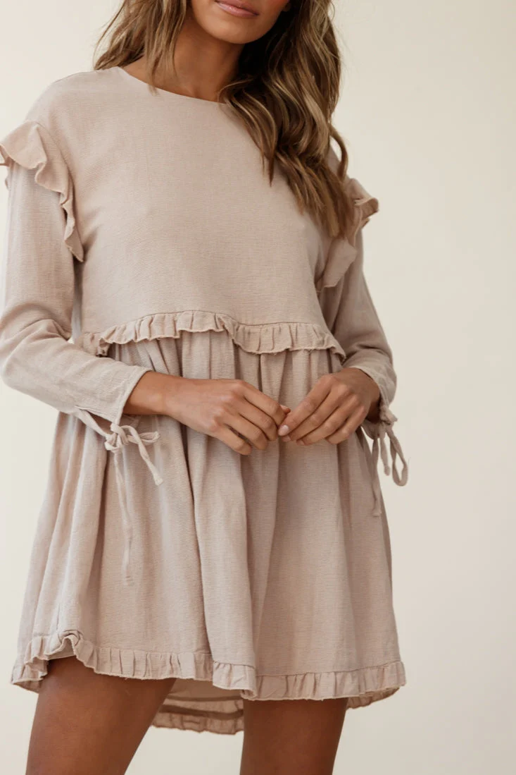 Marion Long Sleeve Shift Dress Mocha - Image 6