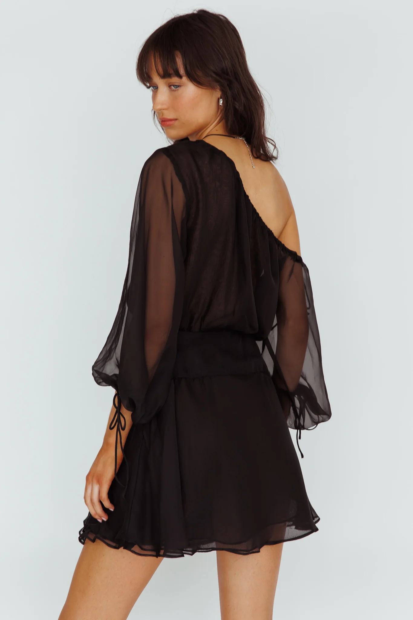 Mariona Off Shoulder Long Sleeve Mini Dress Black - Image 2