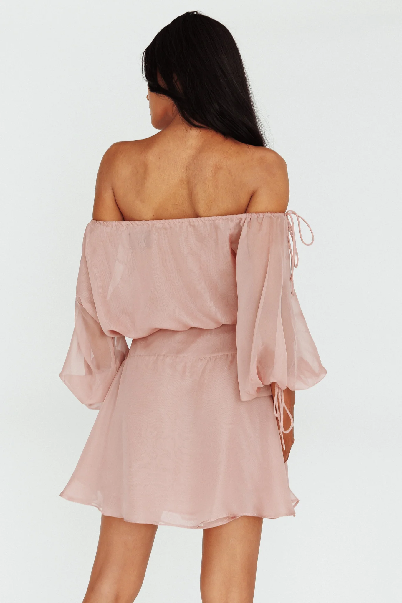Mariona Off Shoulder Long Sleeve Mini Dress Blush - Image 2