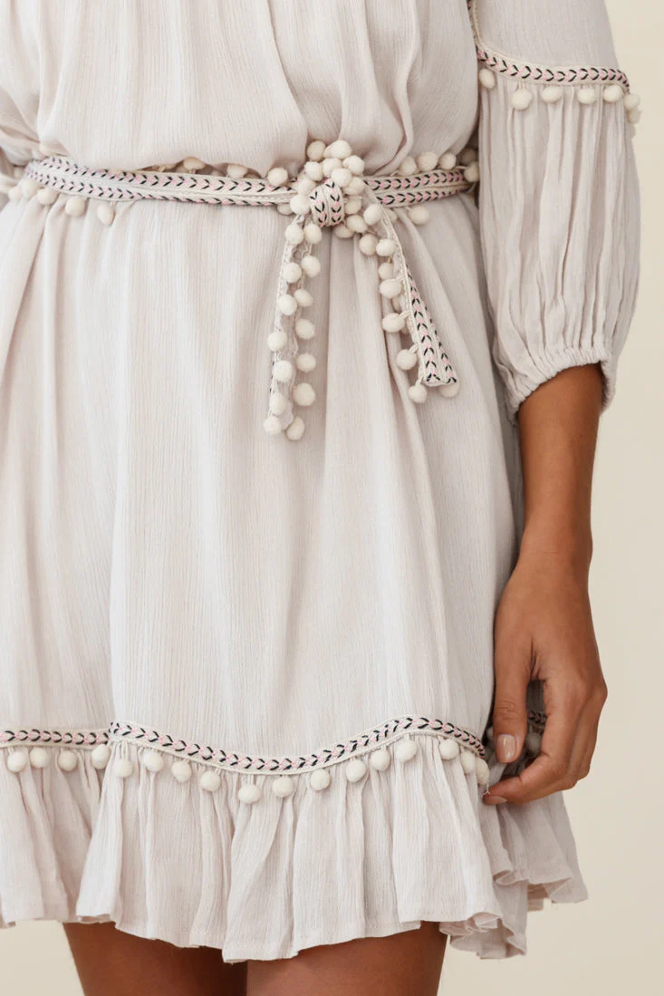 Marionette Three-Quarter Sleeve Pom-Pom Dress Beige - Image 4
