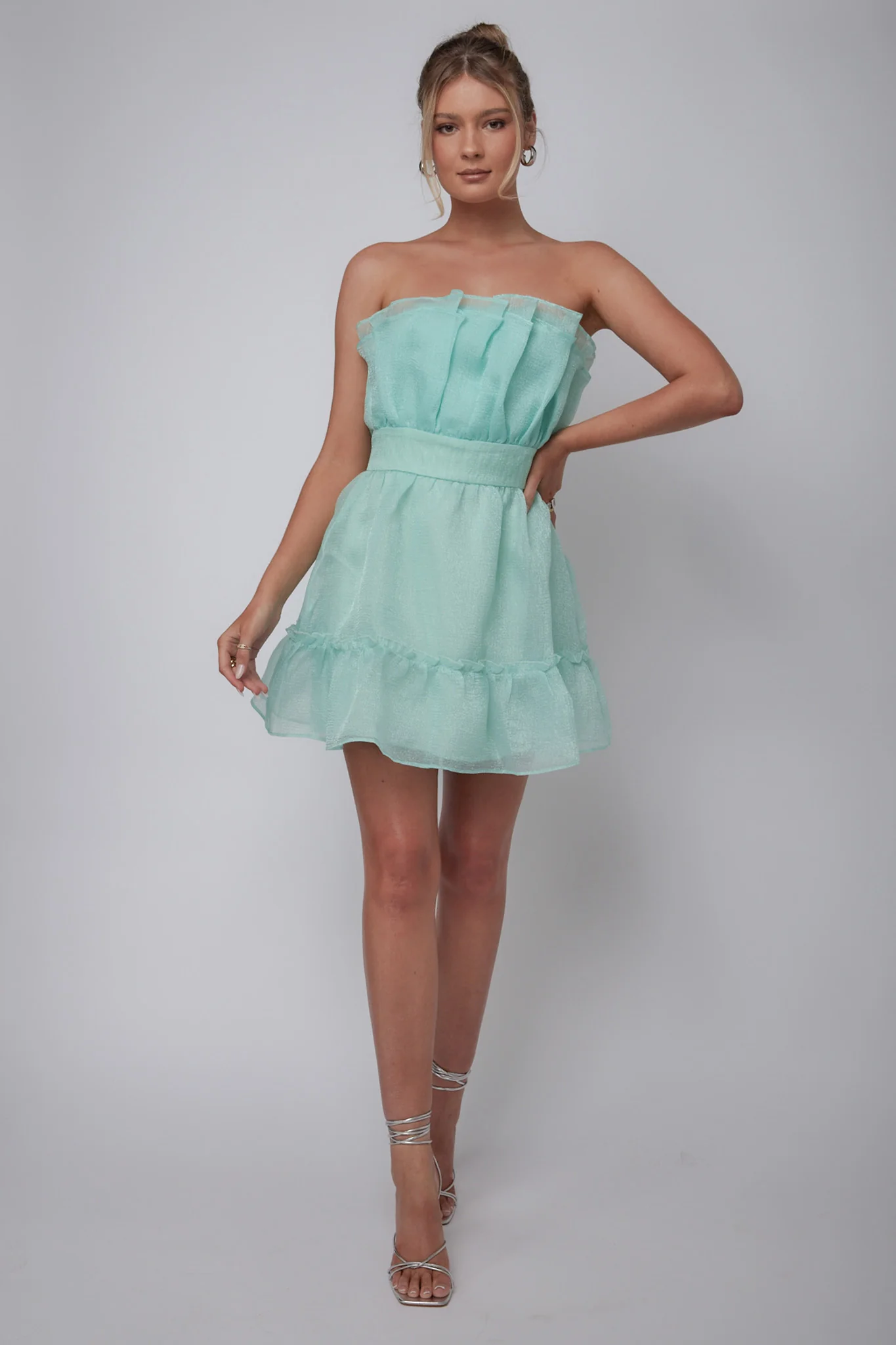 Marisela Strapless Frill Hem Mini Dress Mint - Image 4