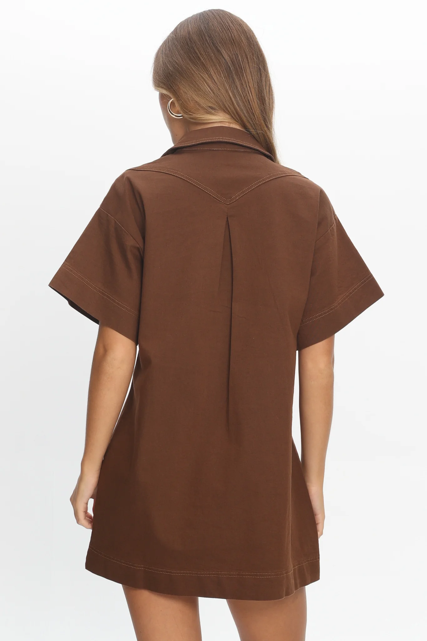 Mariska Collared Mini Dress Chocolate - Image 3
