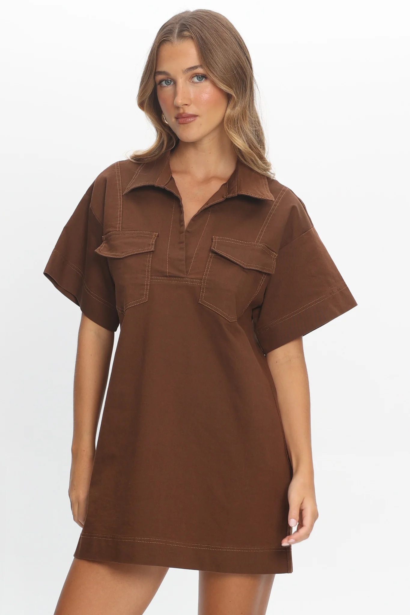 Mariska Collared Mini Dress Chocolate - Image 5