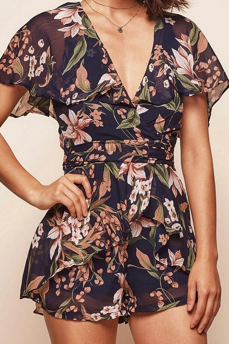 Marissa Batwing Sleeve Floral Romper Navy - Image 6