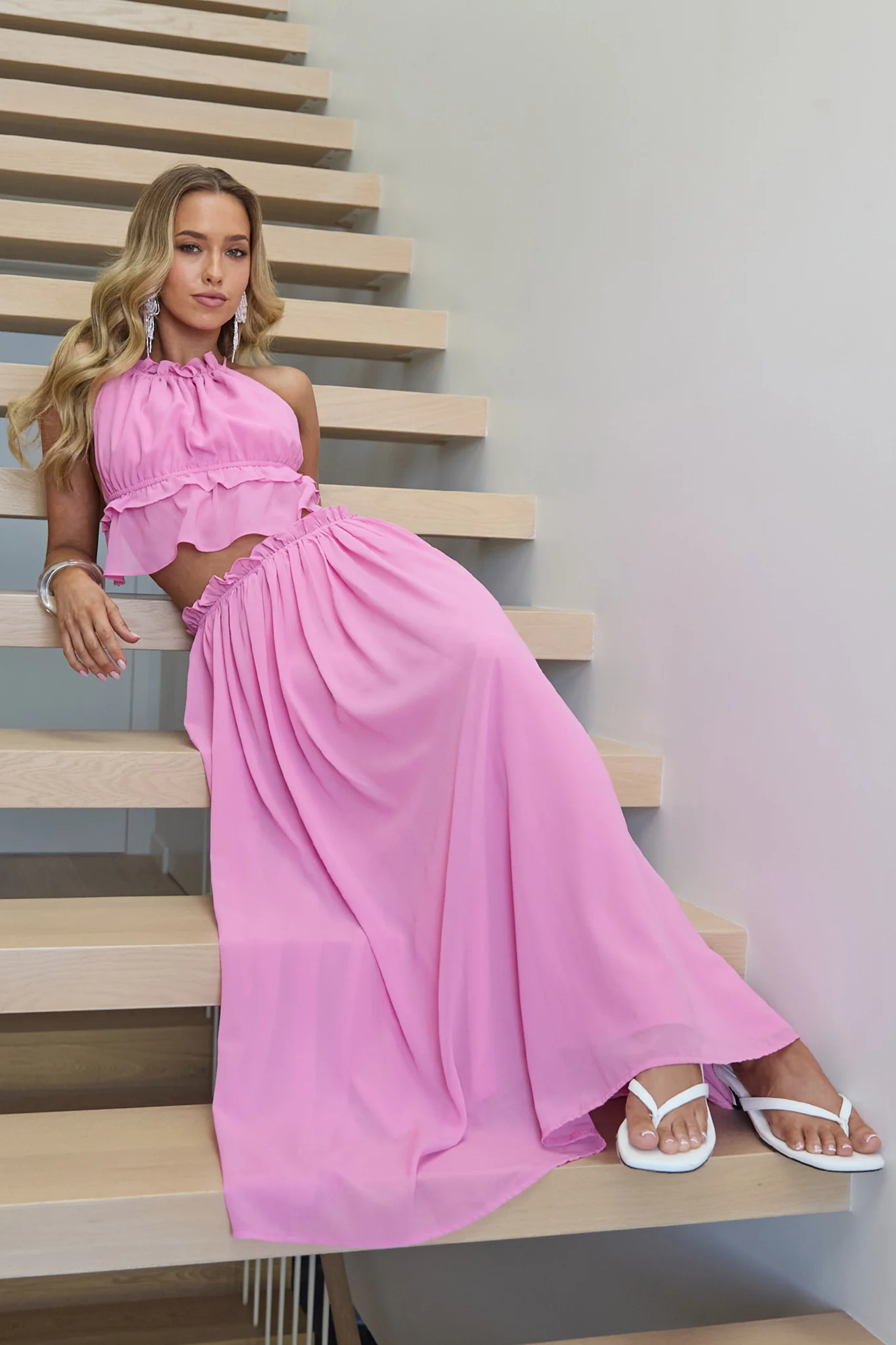 Marivelle Frill Trim Maxi Skirt Pink - Image 2