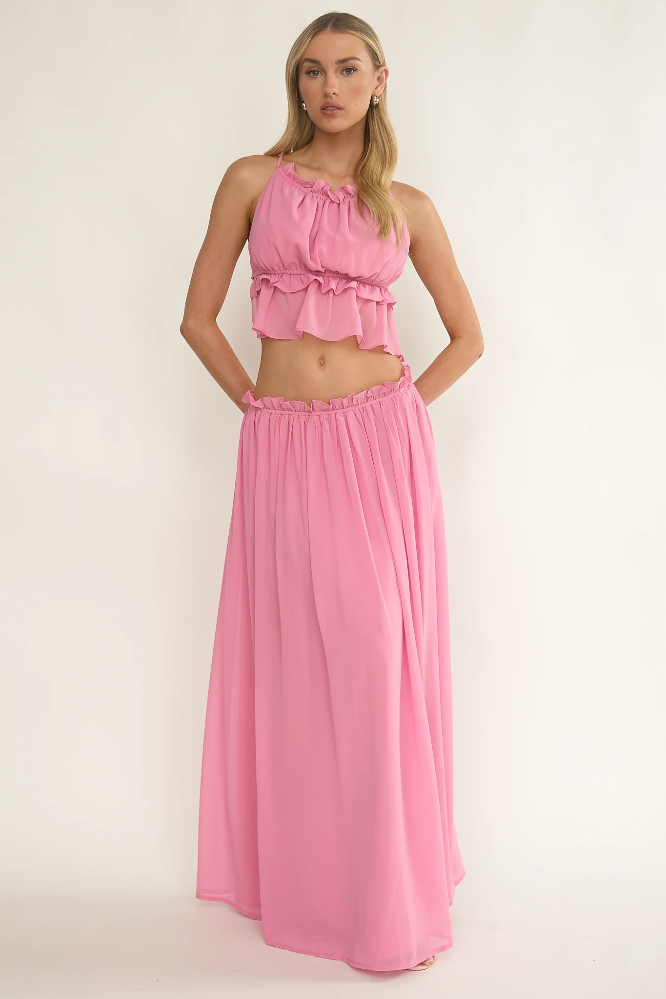 Marivelle Frill Trim Maxi Skirt Pink - Image 5