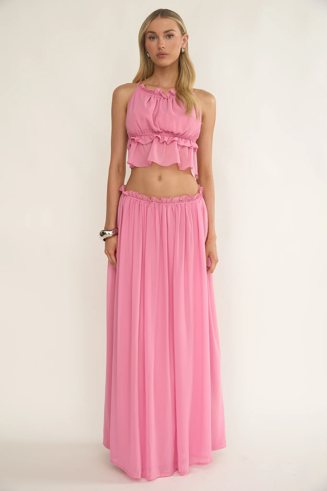 Marivelle Frill Trim Maxi Skirt Pink - Image 6