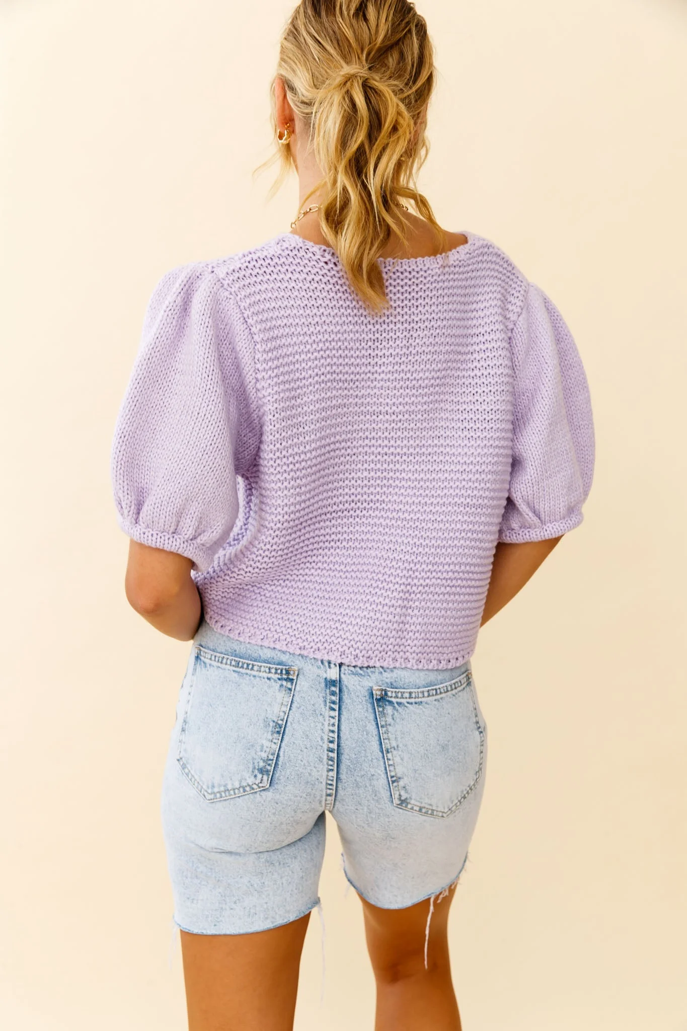 Marla Puff Sleeve Chunky Knit Top Lilac - Image 2
