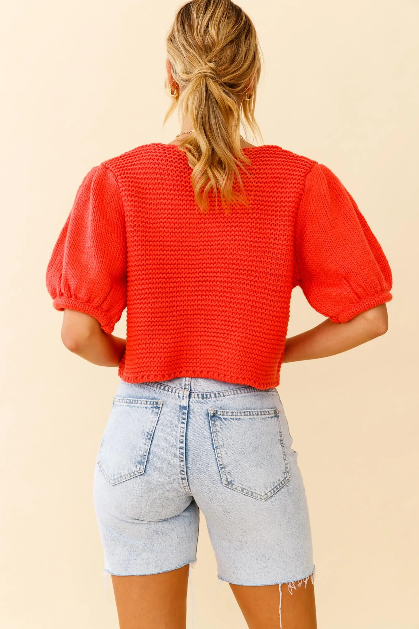 Marla Puff Sleeve Chunky Knit Top Watermelon - Image 2