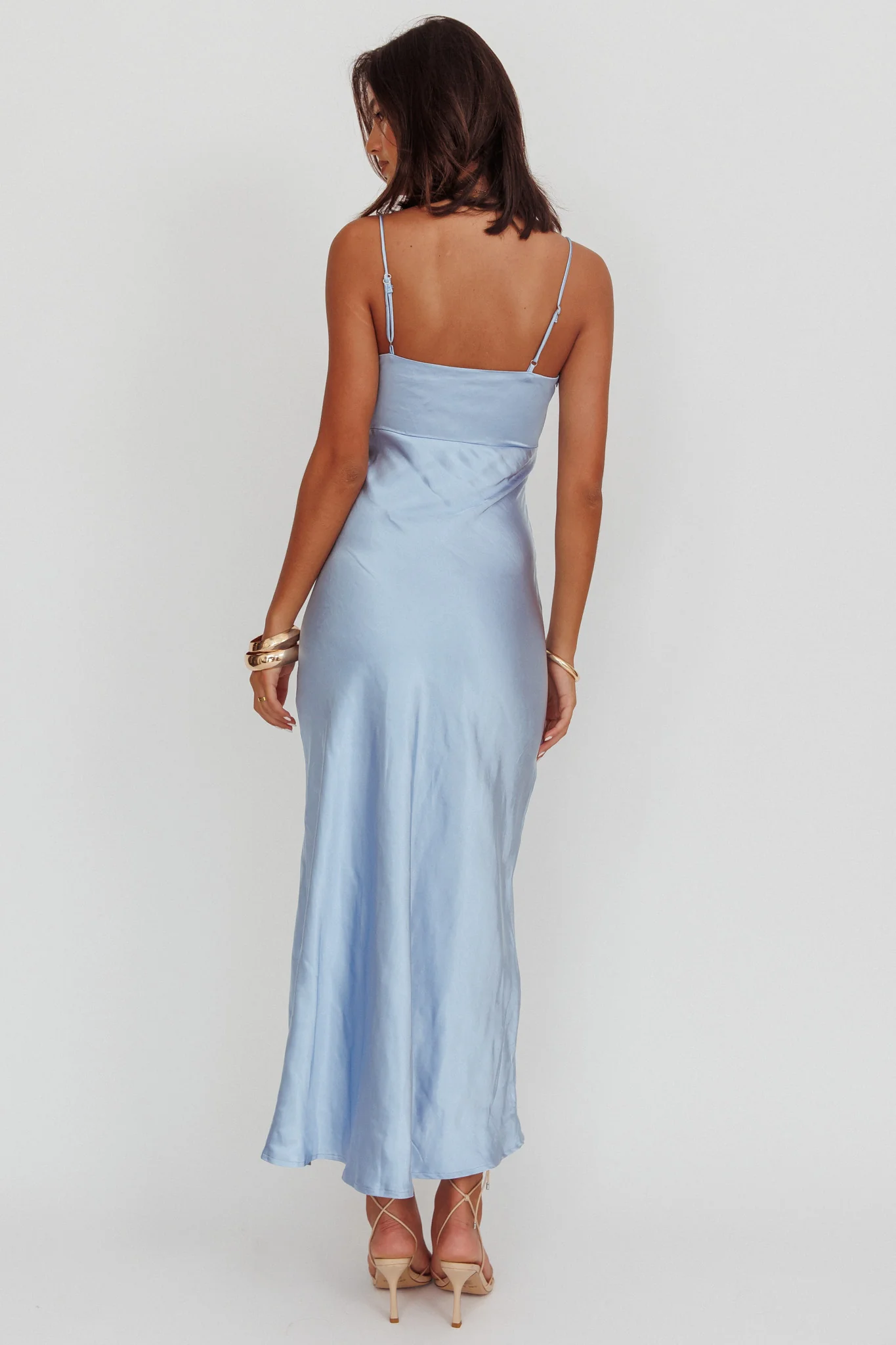 Marlie Side Pleat Maxi Dress Blue - Image 2
