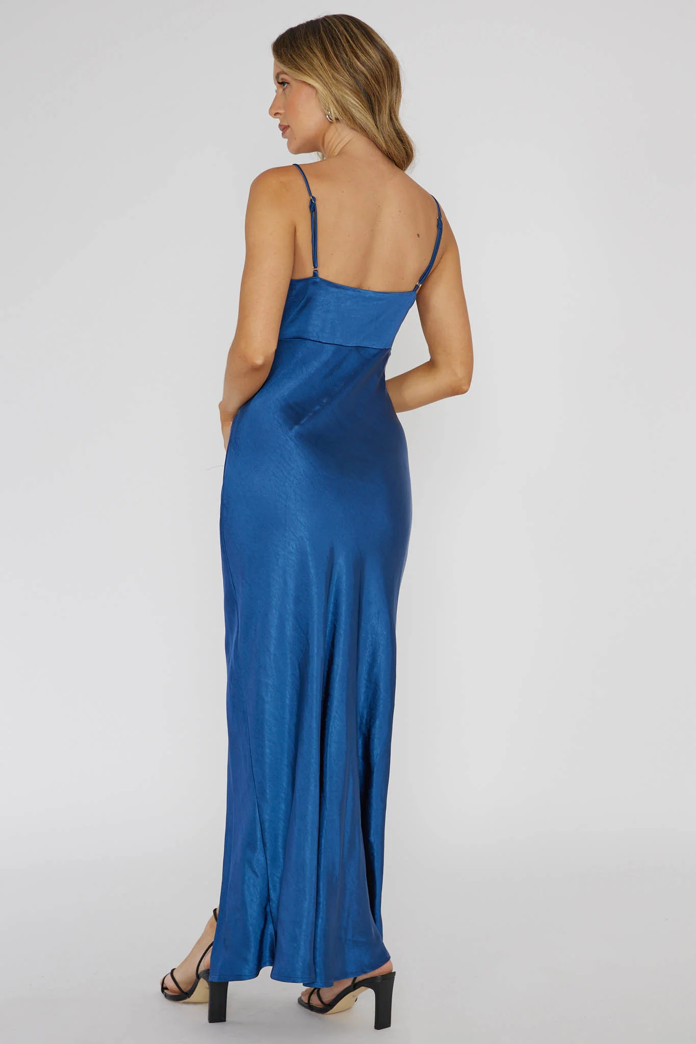 Marlie Side Pleat Maxi Dress Navy - Image 2