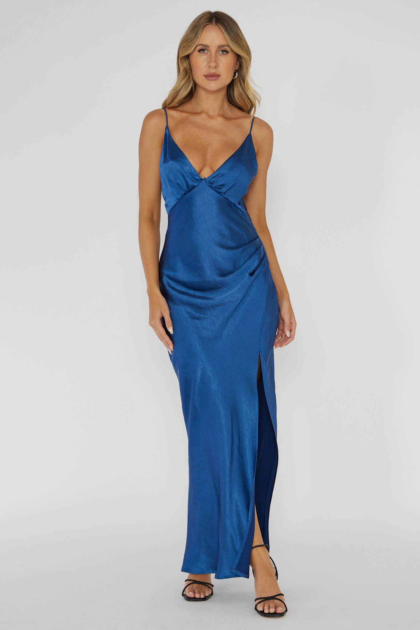 Marlie Side Pleat Maxi Dress Navy - Image 5