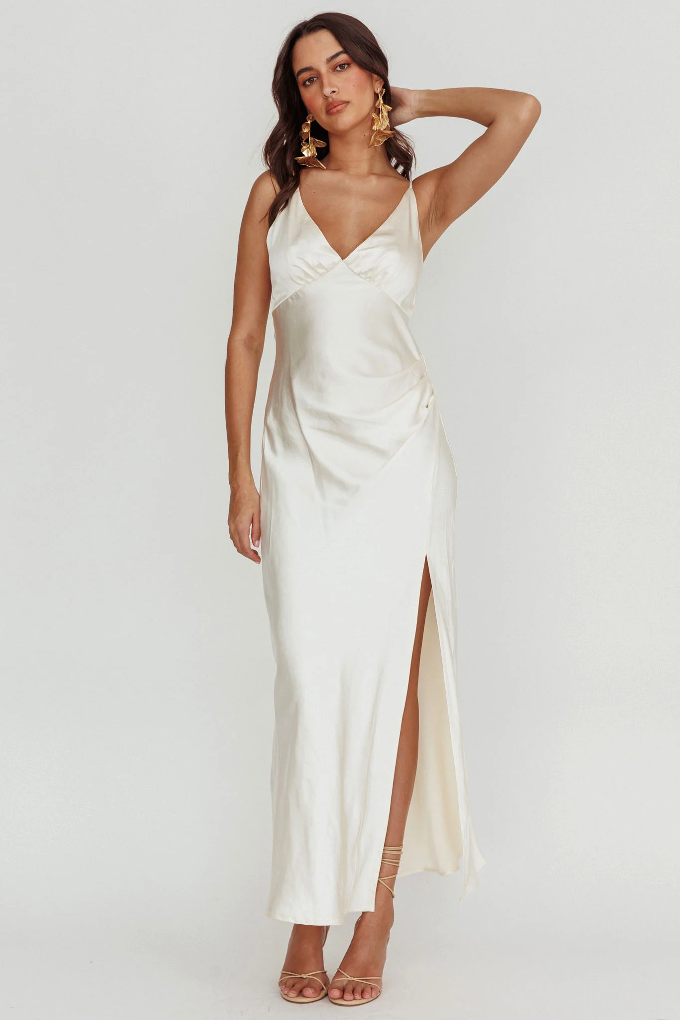 Marlie Side Pleat Maxi Dress Oyster - Image 5