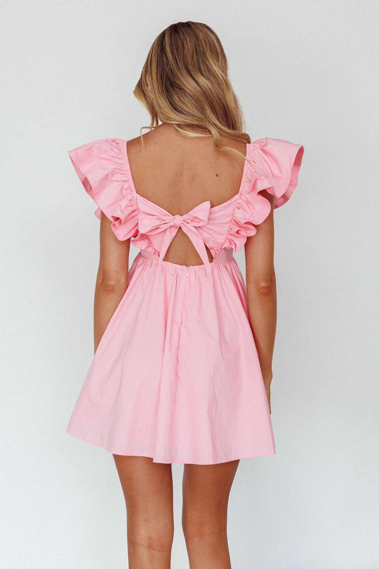 Marlina Ruffle Sleeve Babydoll Mini Dress Soft Pink - Image 2