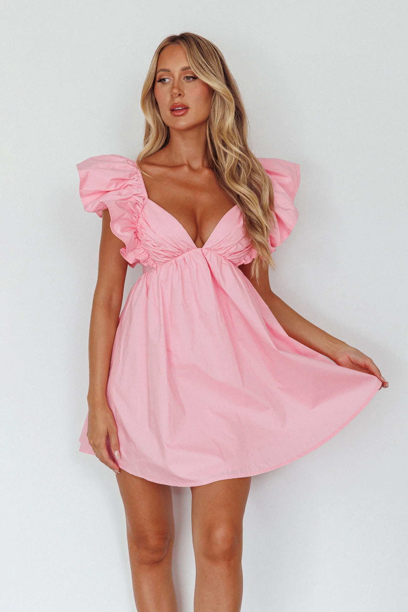 Marlina Ruffle Sleeve Babydoll Mini Dress Soft Pink - Image 6