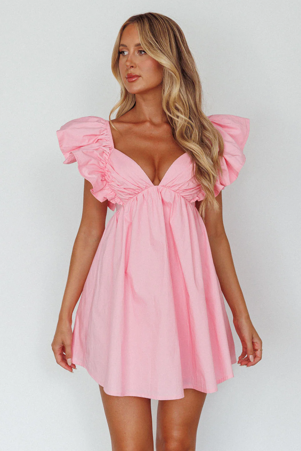 Marlina Ruffle Sleeve Babydoll Mini Dress Soft Pink - Image 8