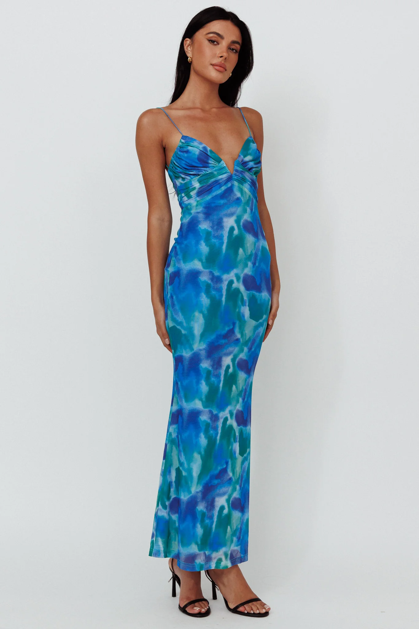 Marrakesh Gathered Bust Maxi Dress Print Blue - Image 5