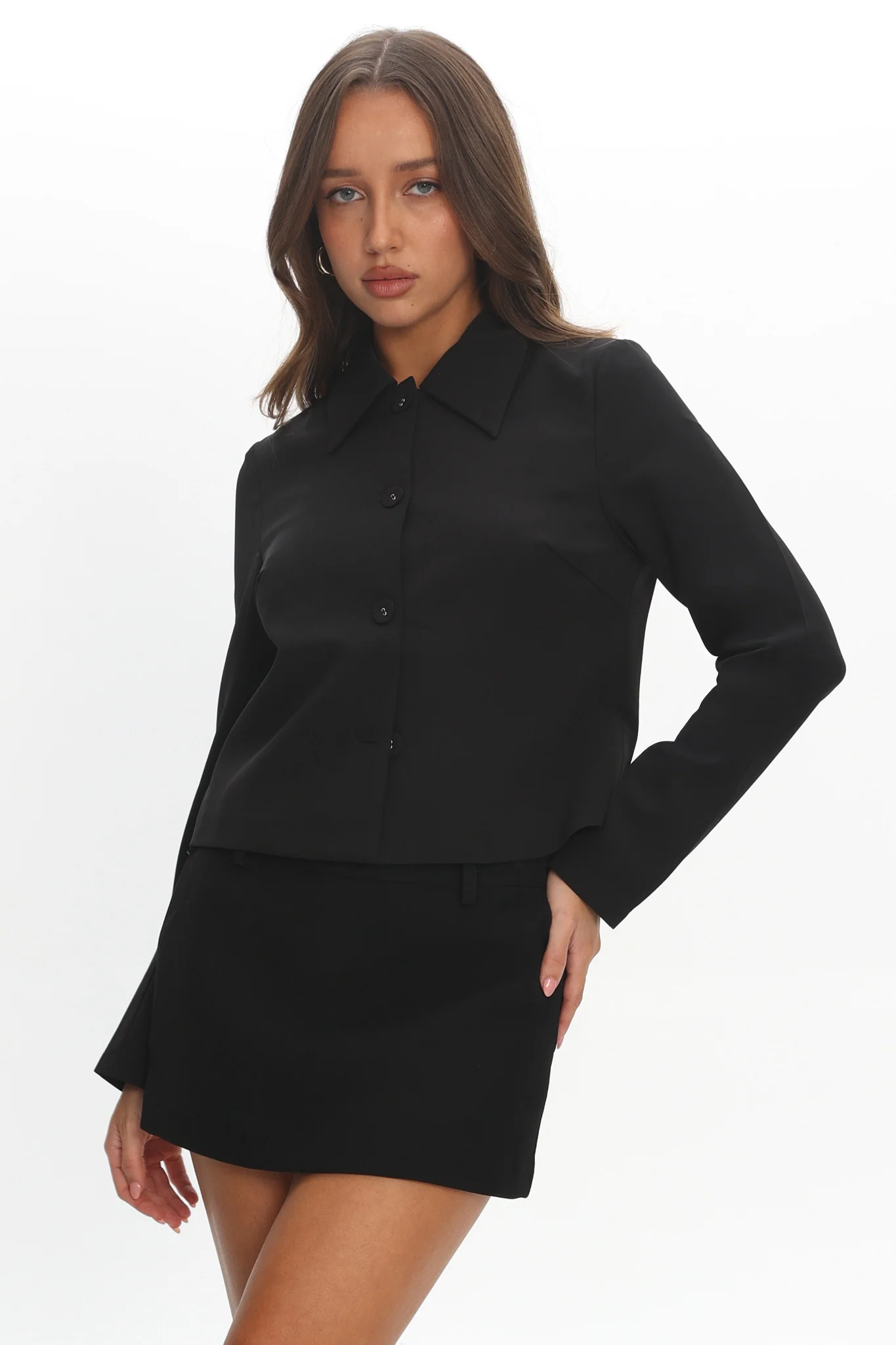 Marsha Button Front Crop Jacket Black - Image 5