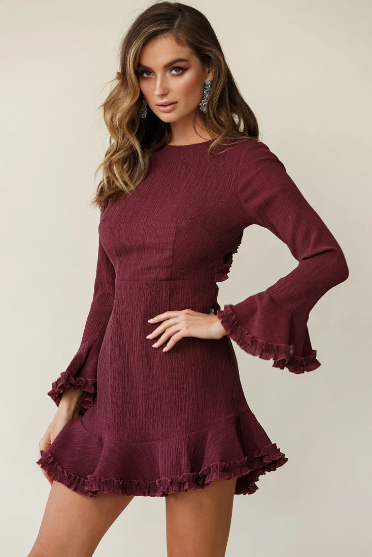 Marta Flared Cuff Cut-Out Back Dress Plum - Image 5