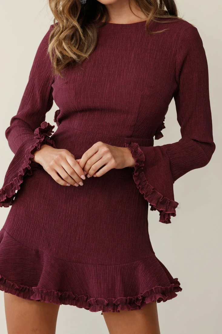 Marta Flared Cuff Cut-Out Back Dress Plum - Image 6