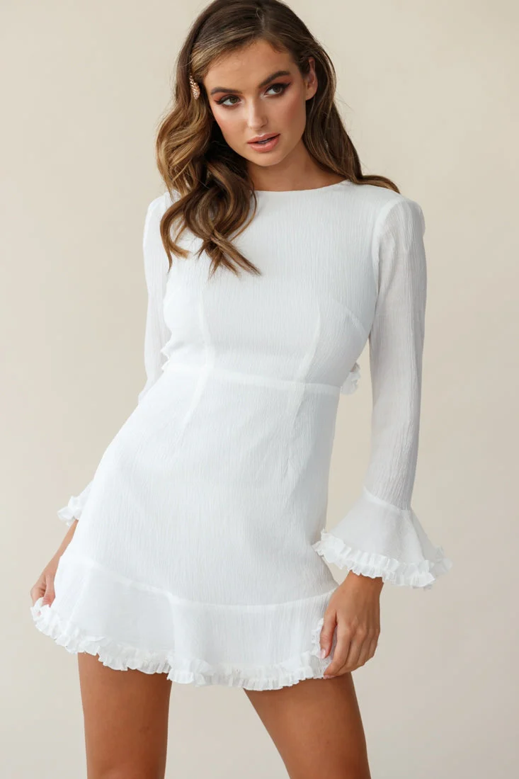 Marta Flared Cuff Cut-Out Back Dress White - Image 6