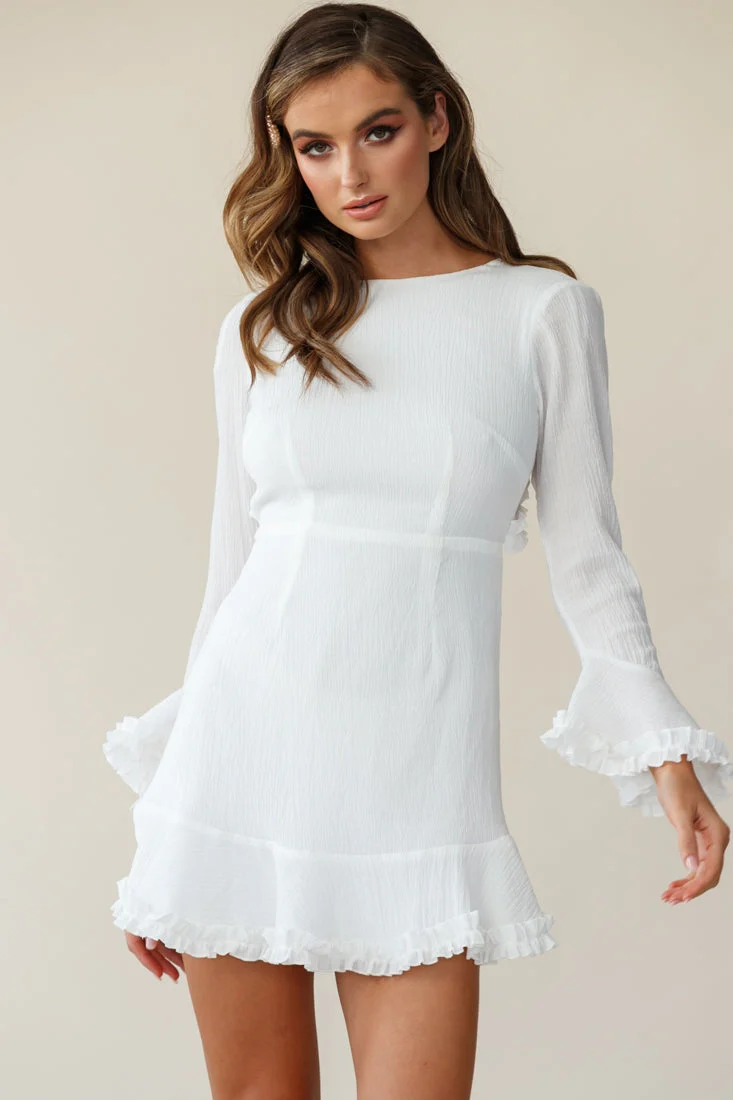 Marta Flared Cuff Cut-Out Back Dress White - Image 7
