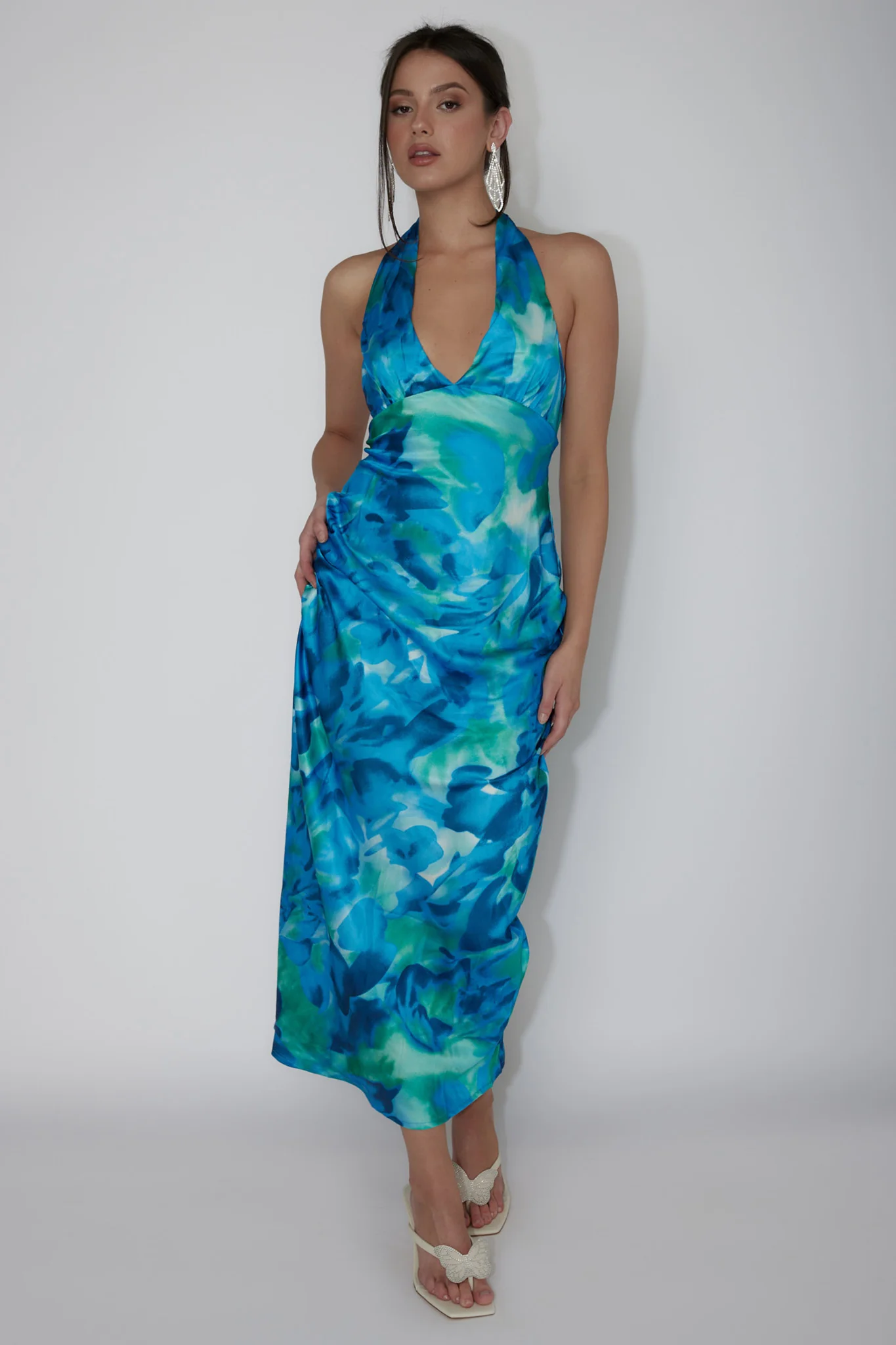 Martia Halterneck Maxi Dress Floral Green - Image 3