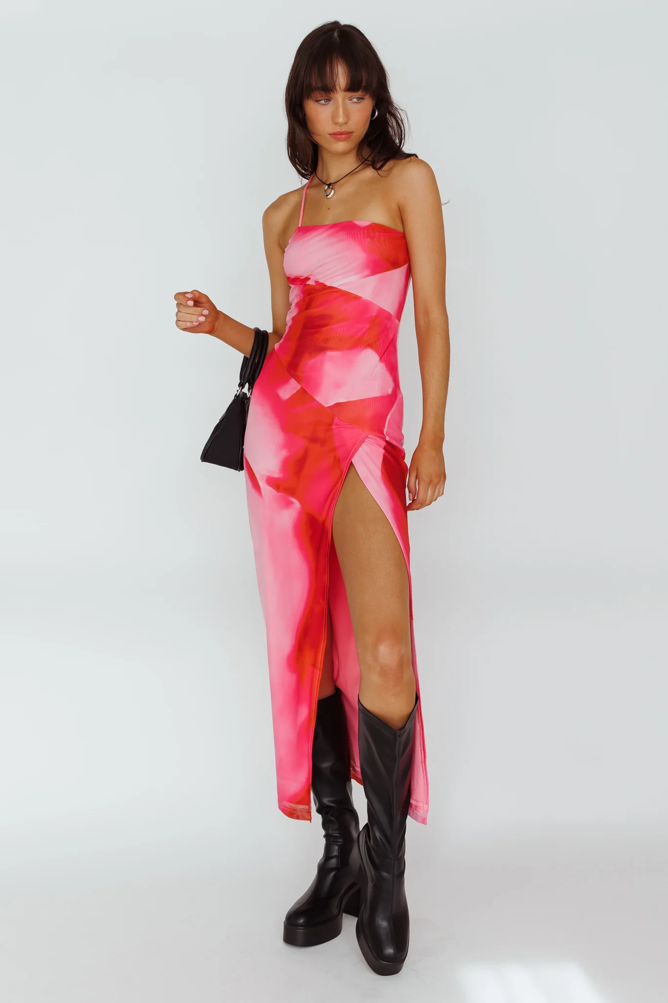 Martine One Strap Mesh Midi Dress Print Pink - Image 5