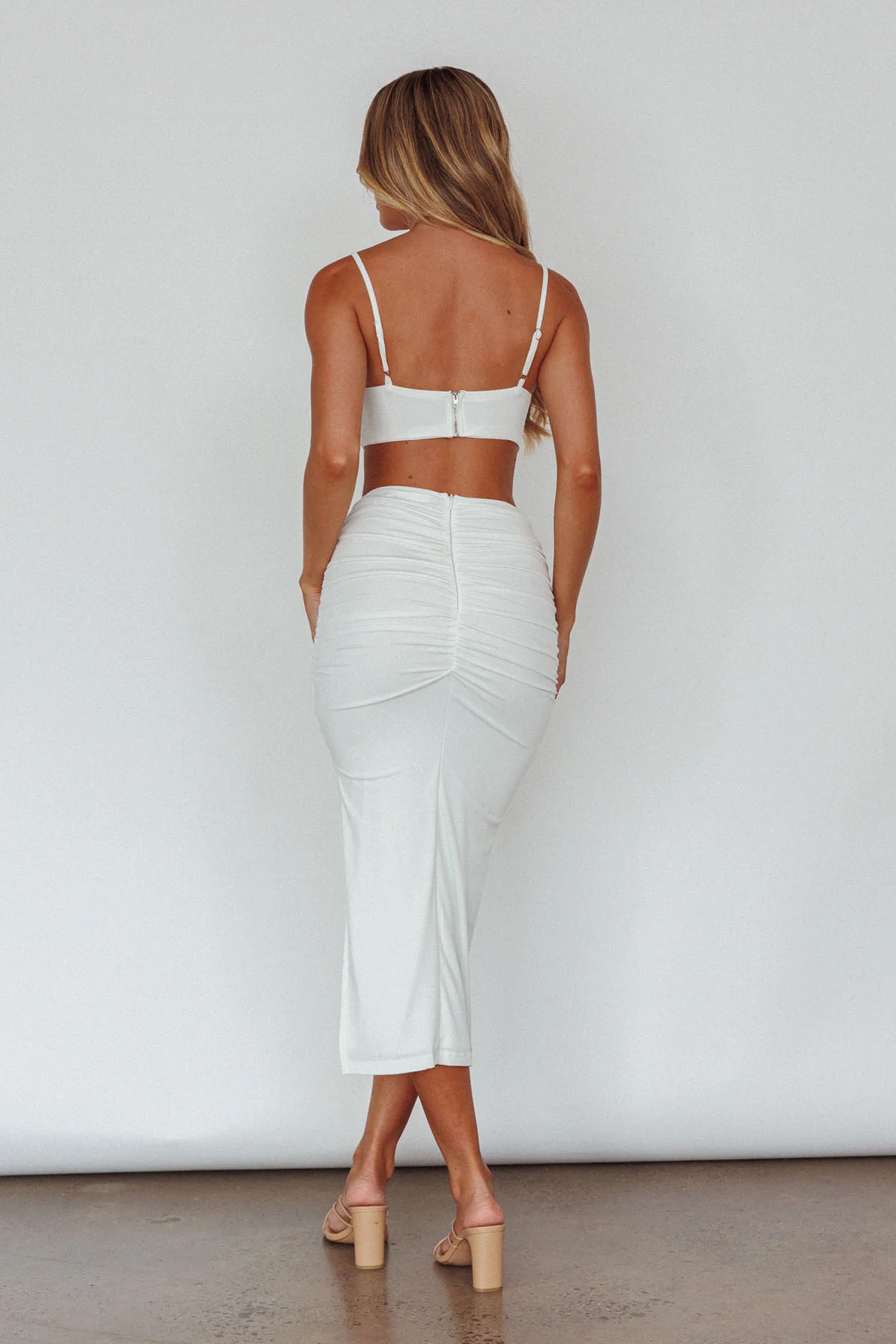 Mary Jane Gathered Bust Tie Back Midi Dress White - Image 2