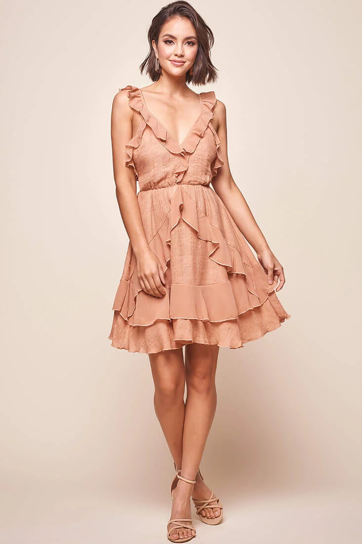 Mary Ruffle Strap Tie Back Dress Rose - Image 2
