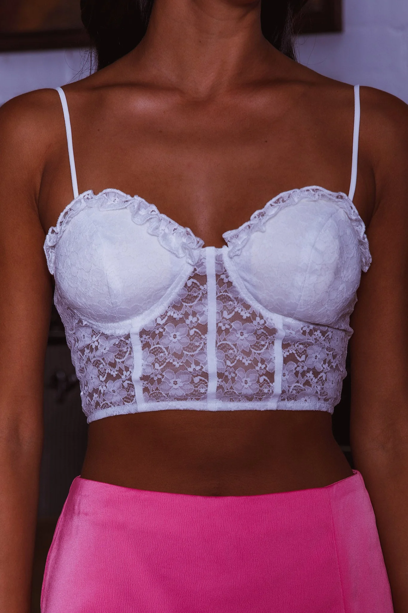 Maryann Frill & Lace Bustier Top White - Image 5